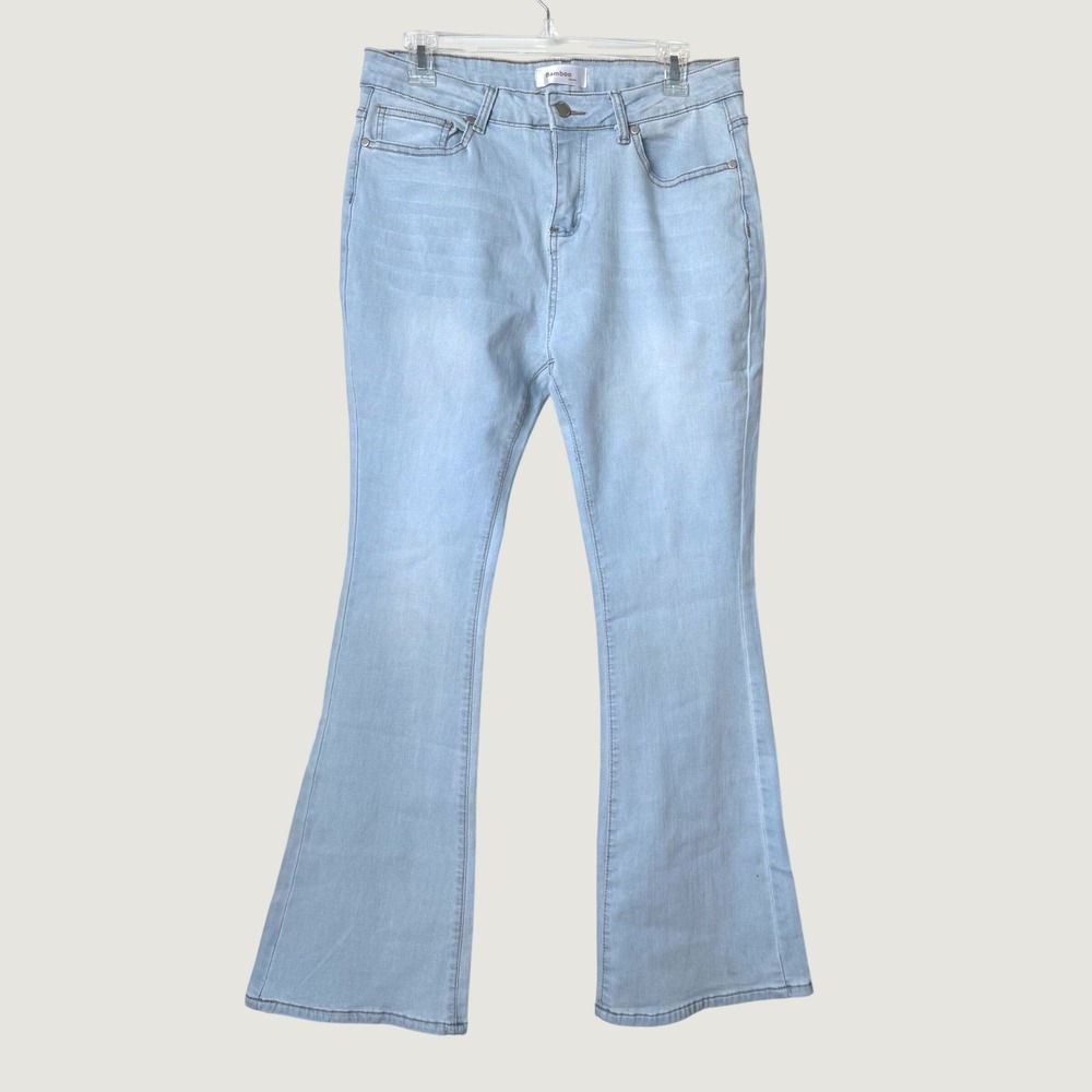 Bamboo Jeans Womens Light Wash High Rise Flare Bell Bottom Denim Blue Size 11